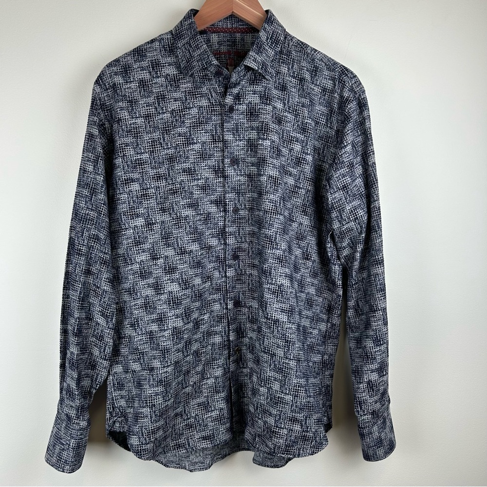 Luchiano Visconti Black Mens Blue Button Up Long Sleeve Shirt sz L Textured